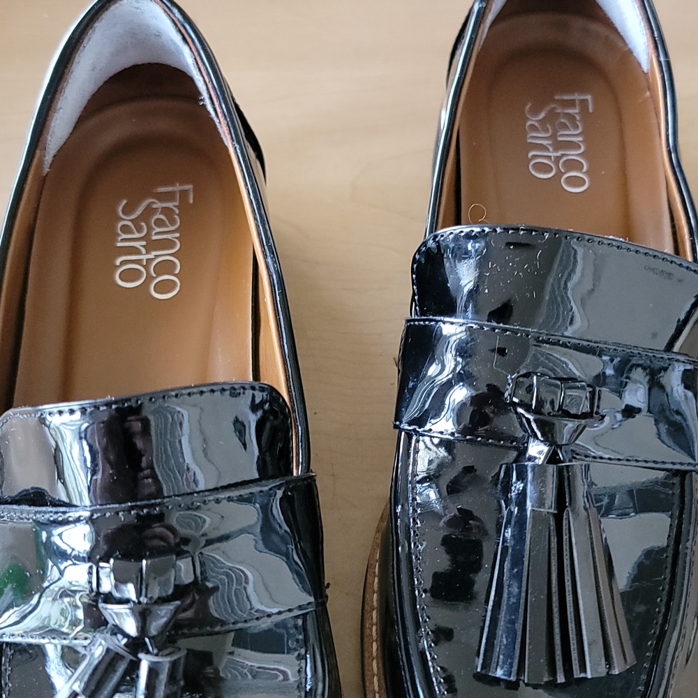 Franco Sarto Black Patent Tassel Loafers